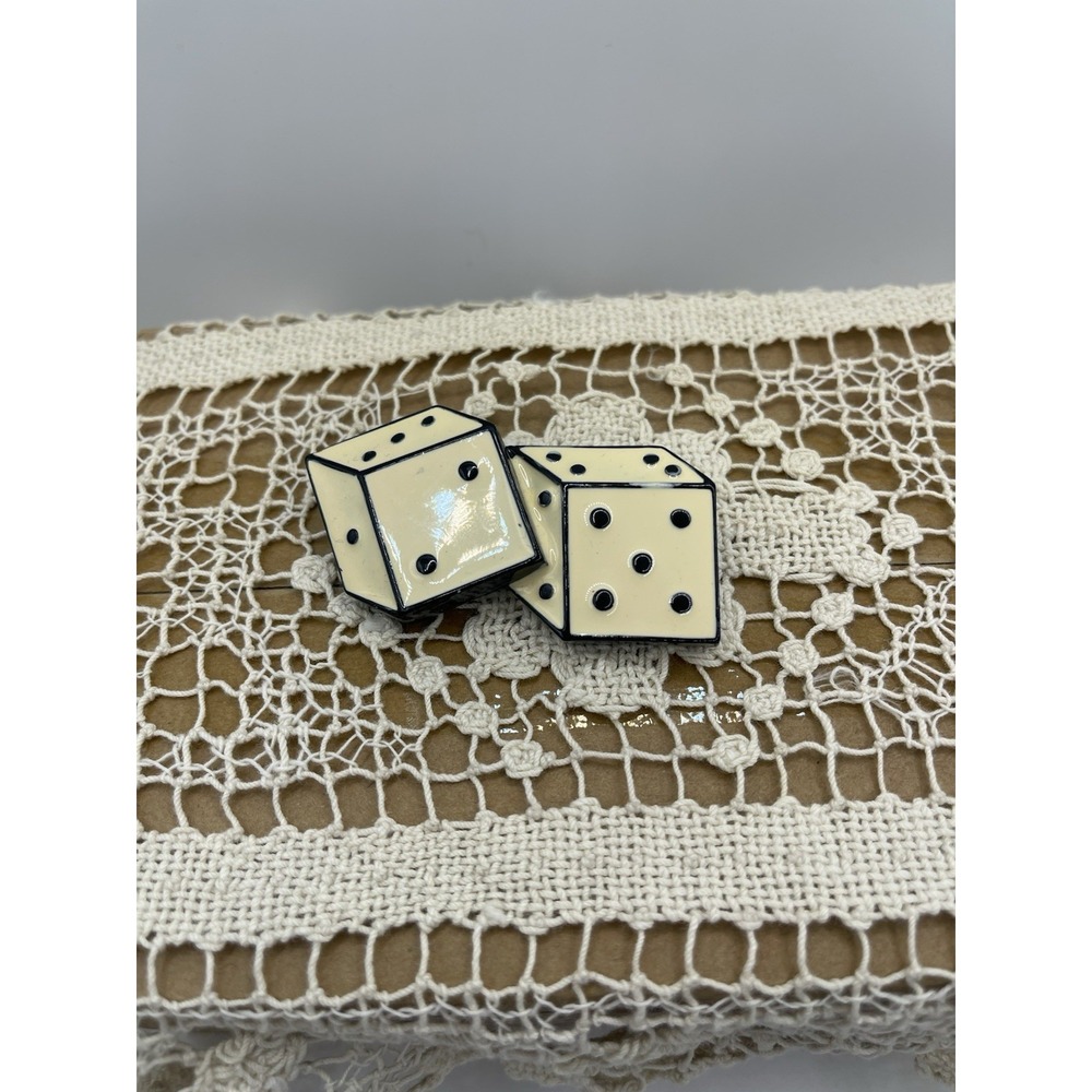 Vintage plastic‎ black & white dice brooch
